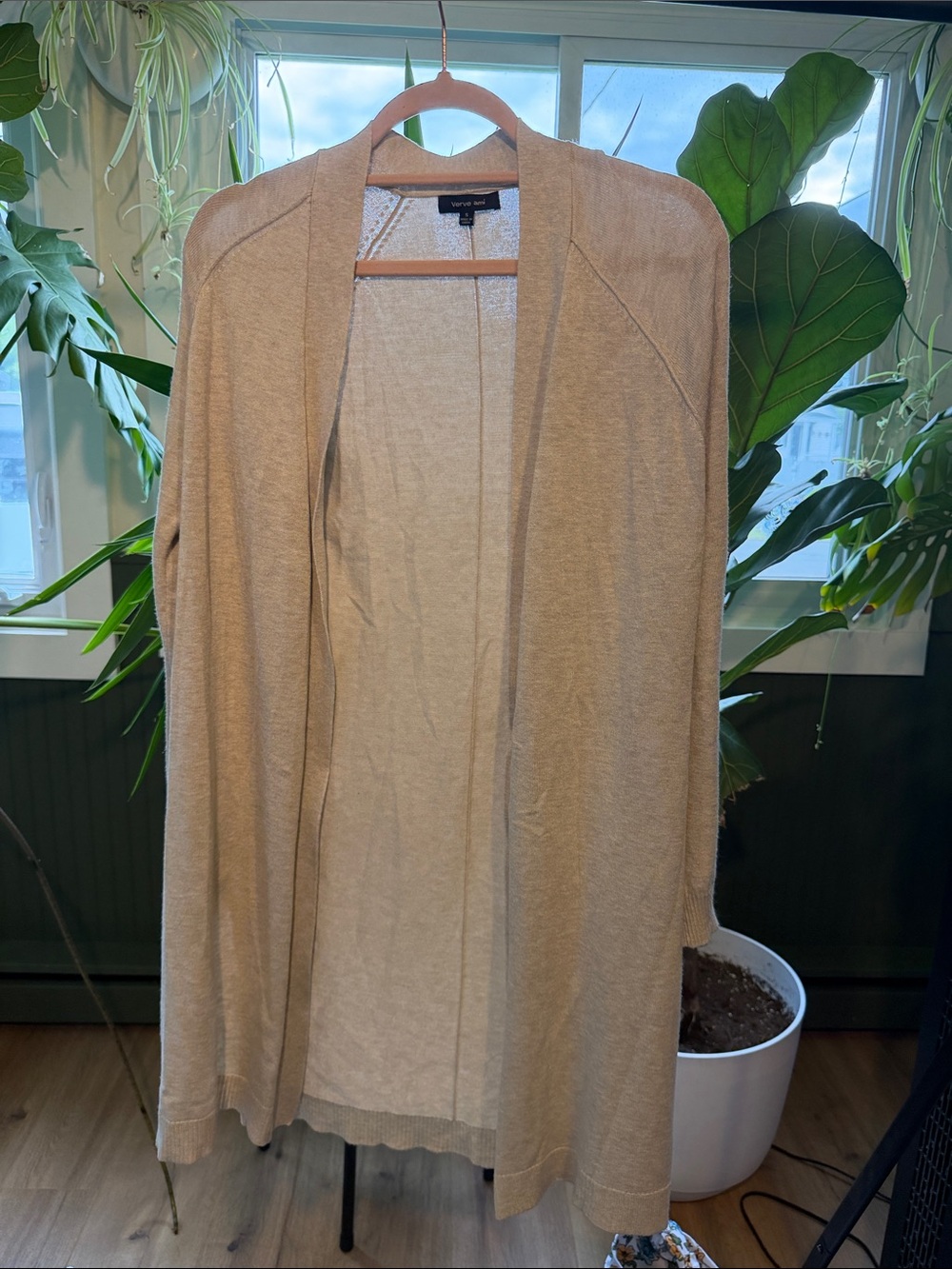 Verve Ami Beige Open-Front Long Cardigan